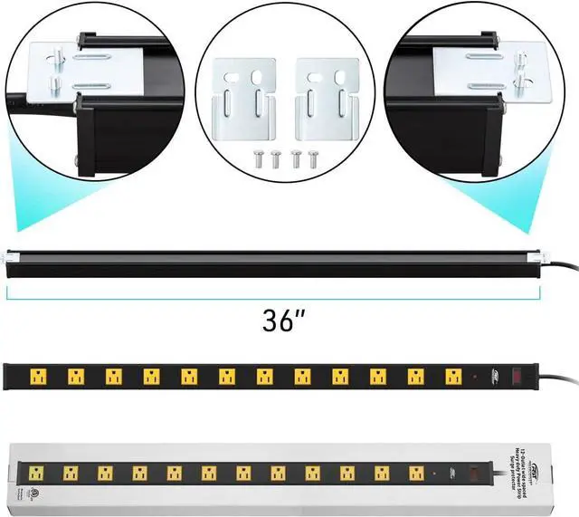 Alt view image 7 of 7 - Long Power Strip, 12-Outlet Heavy Duty Surge Protector Wall Mount Power Strip with 1800 Joules Protection 15A Circuit Breaker 6FT for Garage, Shop, Industrial, Underdesk
