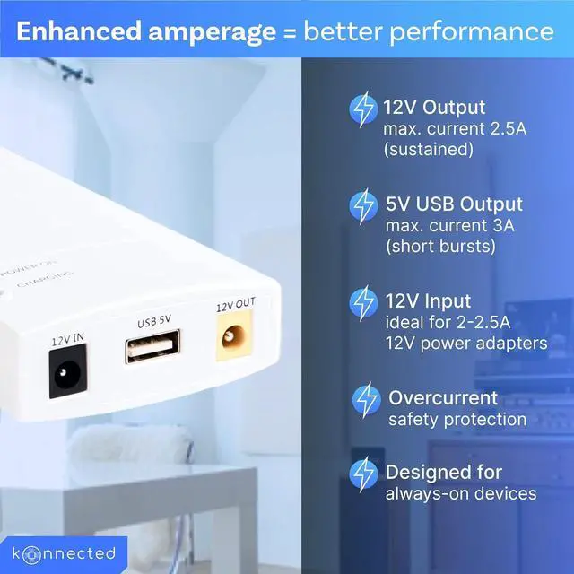 Alt view image 7 of 7 - UPS Backup Battery - 12V DC Power Bank Portable Charger for Smart Home Hub, Router, Modem, Raspberry Pi, Phone, LED Lights, Security Camera 7800mAh / 5V USB Dual Voltage White