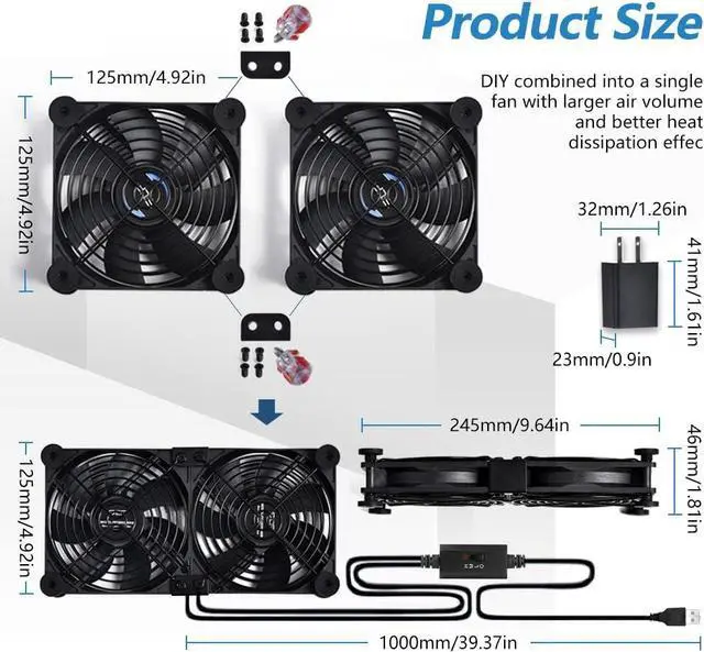 Alt view image 3 of 7 - USB Dual 120mm Control Fan, 5V Portable Cooling Fan for Flat-Screen TV Receiver Router DVR PlayStation Xbox Computer Cabinet Cooler