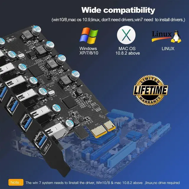 Alt view image 6 of 7 - PCI-E to USB 3.0 7-Port(7X USB-A ) Expansion Card ,PCI Express USB Add in Card , Internal USB3 Hub Converter for Desktop PC Host Card Support Windows 10/8/7/XP and MAC OS 10.8.2 Above