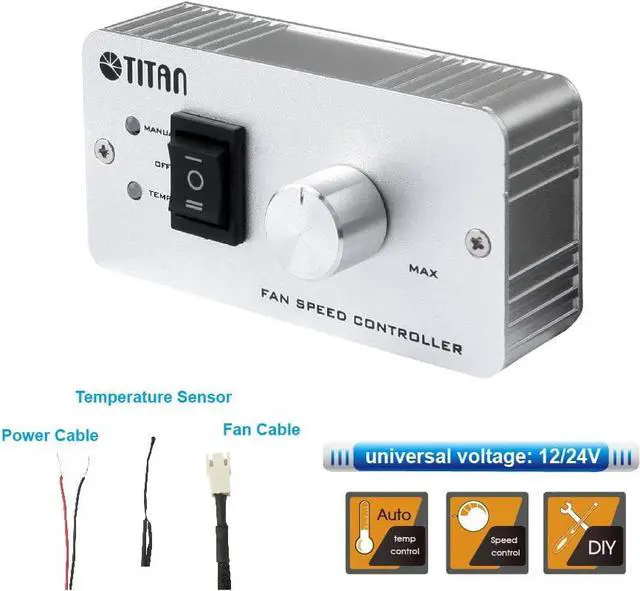 Alt view image 2 of 7 - Titan- 12V/ 24V DC 140mm Multi-Function Rack Mounted Double Refrigerator Side Vent Fan with Speed Controller for RV, Motorhome, Caravan -TTC-SC09TZ(C)