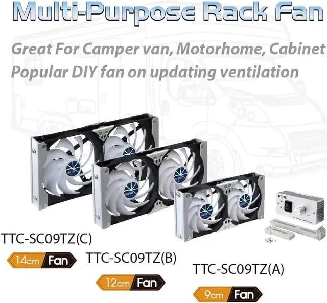 Alt view image 5 of 7 - Titan- 12V/ 24V DC 140mm Multi-Function Rack Mounted Double Refrigerator Side Vent Fan with Speed Controller for RV, Motorhome, Caravan -TTC-SC09TZ(C)