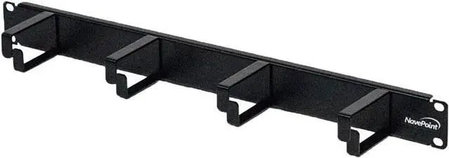 Main image of Navepoint 1U Horizontal 19-Inch Rack Mount Cable Management Panel with 4 D-Rings 2-Inches Deep Black