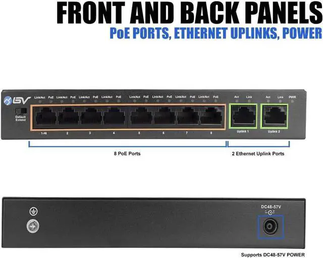 Alt view image 2 of 6 - BV-Tech 8-Port PoE Switch with 2 Gigabit Uplink Ports  96W High-Power Budget, Compact Desktop Design, Extended Transmission up to 656ft  Durable, Easy Setup for Office & Home Networks