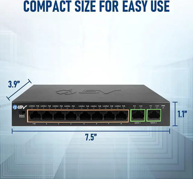 Alt view image 3 of 6 - BV-Tech 8-Port PoE Switch with 2 Gigabit Uplink Ports  96W High-Power Budget, Compact Desktop Design, Extended Transmission up to 656ft  Durable, Easy Setup for Office & Home Networks