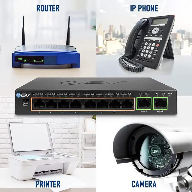 Alt view image 4 of 6 - BV-Tech 8-Port PoE Switch with 2 Gigabit Uplink Ports  96W High-Power Budget, Compact Desktop Design, Extended Transmission up to 656ft  Durable, Easy Setup for Office & Home Networks