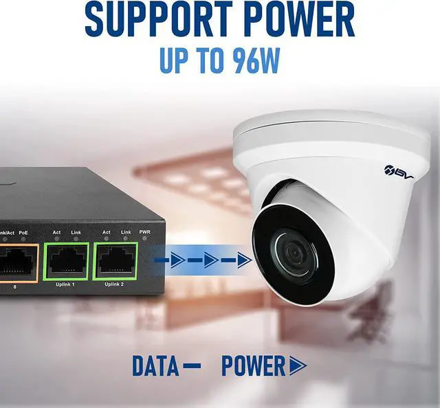 Alt view image 5 of 6 - BV-Tech 8-Port PoE Switch with 2 Gigabit Uplink Ports  96W High-Power Budget, Compact Desktop Design, Extended Transmission up to 656ft  Durable, Easy Setup for Office & Home Networks