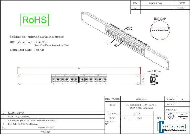 Alt view image 2 of 2 - CableWholesale 48 Port Cat6 Patch Panel, 19" Horizontal Rackmount or Wall Mount Panel, RJ45 Ethernet 110 Type, 568A/568B Compatible, 2U, Black, Welcome to consult
