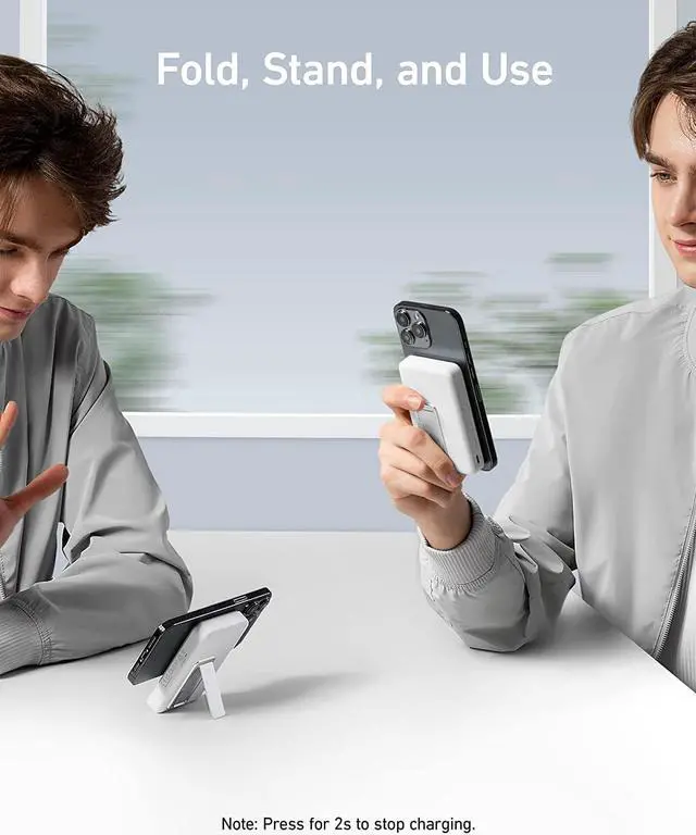 Alt view image 3 of 7 - Anker 633 Magnetic Battery (MagGo), 10,000mAh Foldable Magnetic Wireless Portable Charger, 20W USB-C Power Delivery for iPhone 14/14 Pro / 14 Pro Max, iPhone 13/12 Series (White)