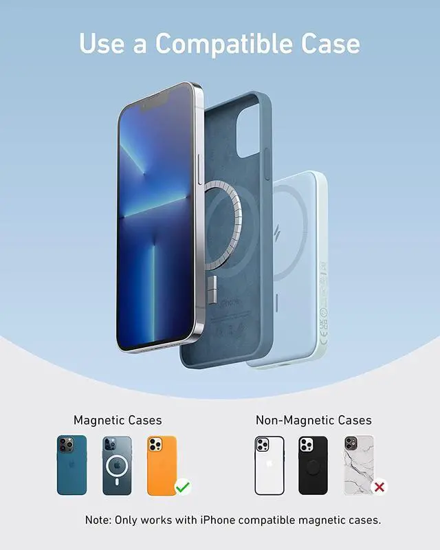 Alt view image 6 of 6 - Anker 621 Magnetic Battery (MagGo), 5000mAh Magnetic Wireless Portable Charger with USB-C Cable, Only Compatible with iPhone 14/14 Pro/14 Pro Max, 13/12 Series
