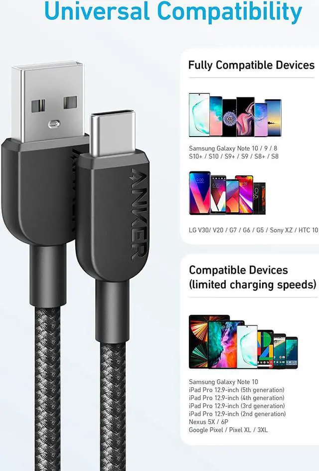 Alt view image 4 of 4 - USB to USB C Cable USB A to Type C Charger Cord (2 Pack 3FT) for  Galaxy Note 10/S10+ S10 LG V30 (USB 2.0 Black)
