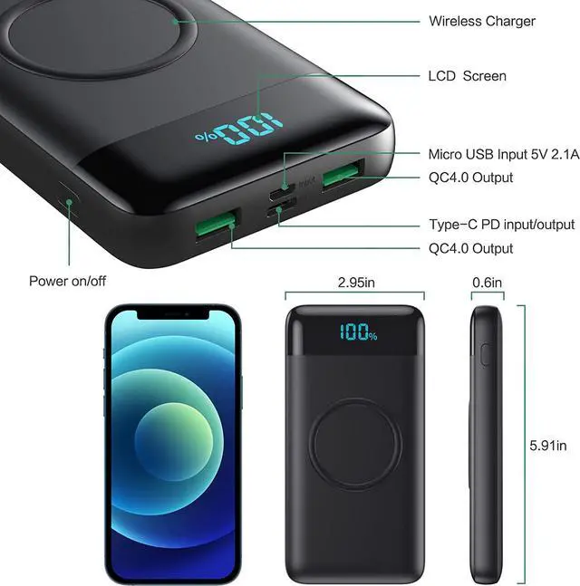 Alt view image 5 of 6 - Wireless Portable Charger 30,800mAh 15W Wireless Charging 25W PD QC4.0 Fast Charging Smart LCD Display USB-C Power Bank, 4 Output External Battery Pack Compatible with iPhone 16/15/14/13, Samsung etc