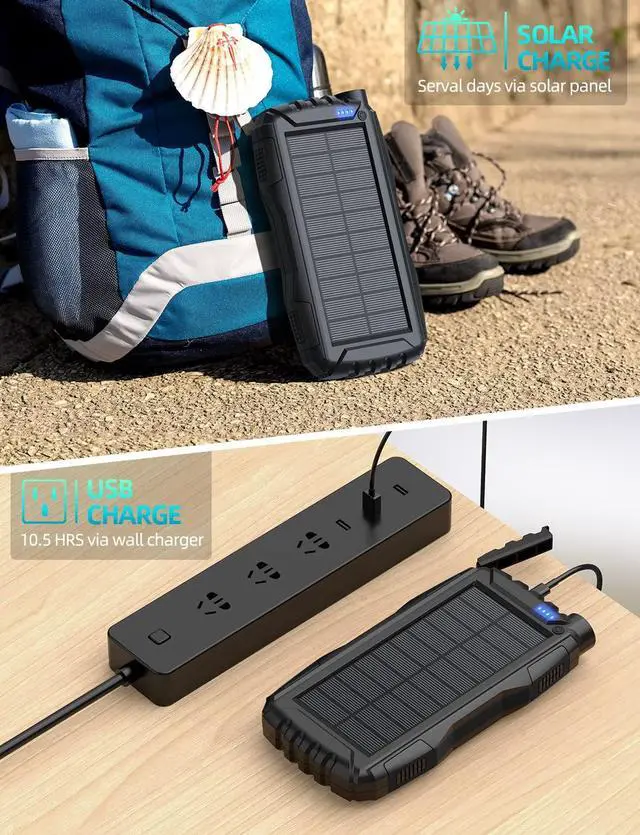 Alt view image 5 of 7 - Power-Bank-Solar-Charger - 42800mAh Portable Charger Solar Power Bank External Battery Pack 5V3.1A Qc 3.0 Fast Charger Built-in Super Bright Flashlight (Deep Black)