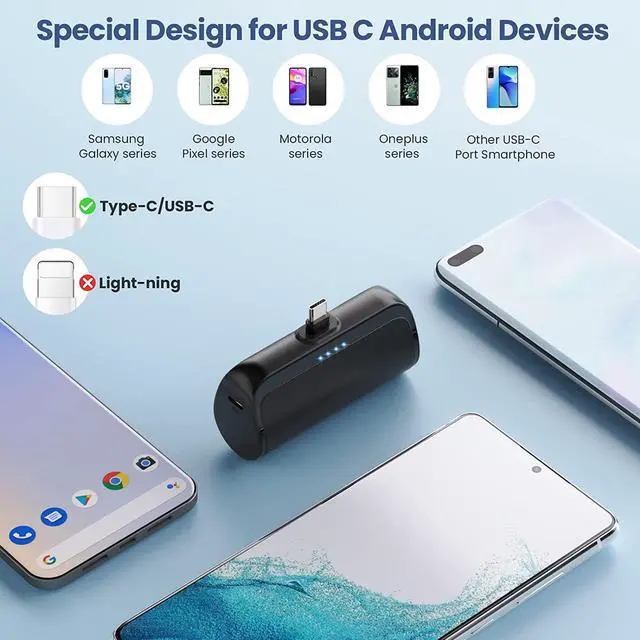 Alt view image 2 of 7 - Mini Portable Charger 5200mAh PD Fast Charging USB C?Power Bank Portable Phone Charger for Android Ultra-Compact Plug in Battery Pack Compatible?with Samsung?Galaxy S22/S21 Moto LG Pixel (Type-C Only)