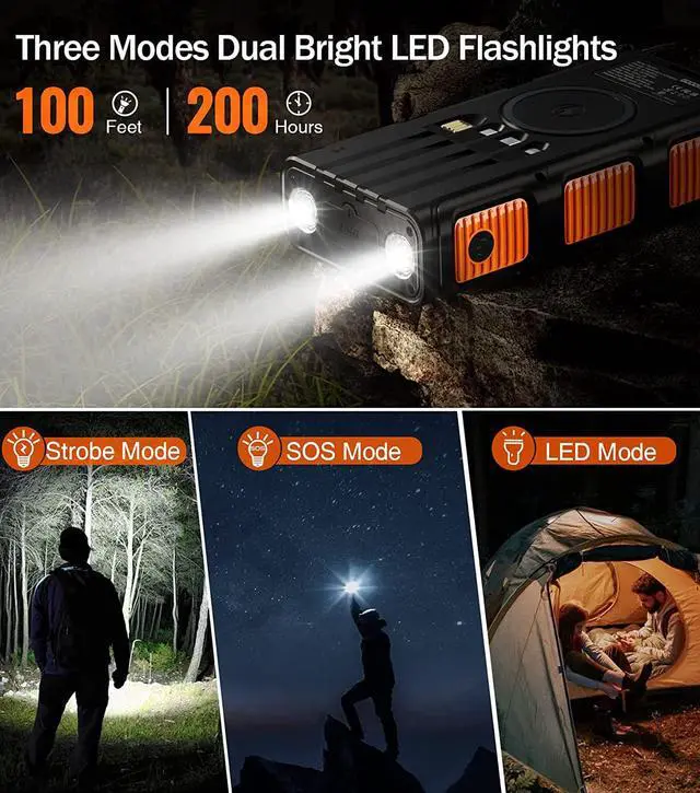 Alt view image 6 of 7 - GOODaaa Power Bank Wireless Charger 45800mAh Built in Hand Crank and 4 Cables 15W Fast Charging Power Bank 7 Outputs & 4 Inputs Solar Portable Charger, SOS/Strobe/Strong Flashlights, Compass