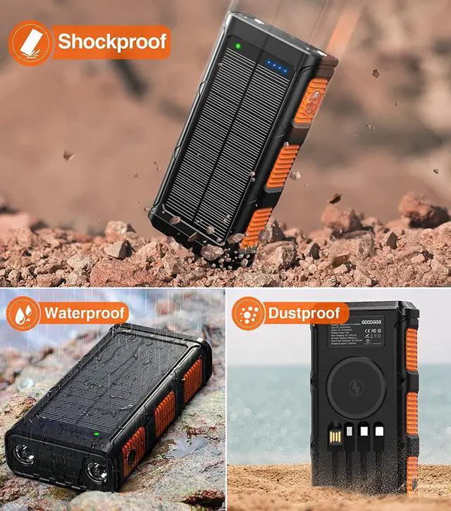 Alt view image 7 of 7 - GOODaaa Power Bank Wireless Charger 45800mAh Built in Hand Crank and 4 Cables 15W Fast Charging Power Bank 7 Outputs & 4 Inputs Solar Portable Charger, SOS/Strobe/Strong Flashlights, Compass