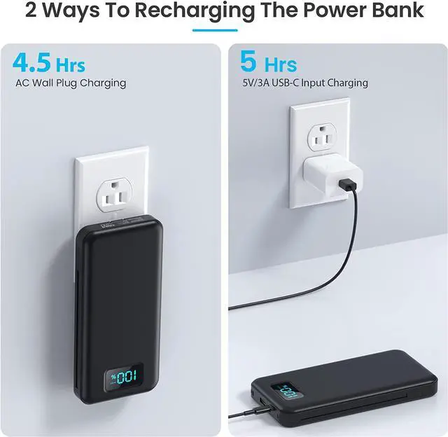 Alt view image 3 of 7 - Portable Charger with Built-in Cables & AC Wall Plug Upgraded 13800mAh USB-C Power Bank 4 Output LCD Display External Battery Pack Phone Charger Compatible with iPhone 16/15/14/13  Android etc