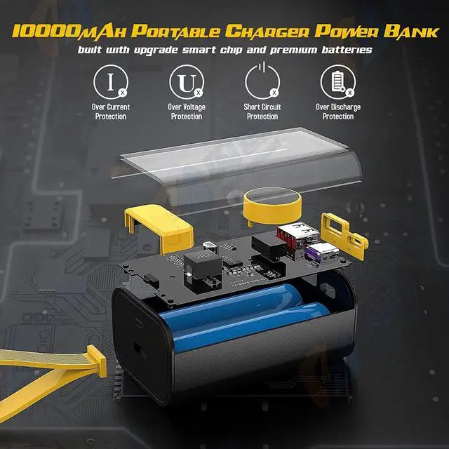 Alt view image 2 of 7 - Portable Charger 10000mAh,Small Power Bank 22.5W Fast Charging,Transparent External Battery Pack,Input/Output External USB C Portable Phone Charger for iPhone iPad Samsung LG Android Cellphone(White)