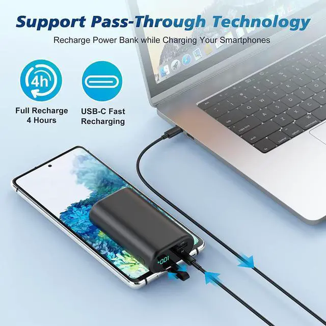 Alt view image 6 of 7 - Small Portable Charger 10800mAh with Built-in USB-C Cable, Mini PD 3A Fast Phone Charging Power Bank,LCD Display Android Charger Battery Pack Compatible with Samsung Galaxy S22/S21,Note,Moto,LG
