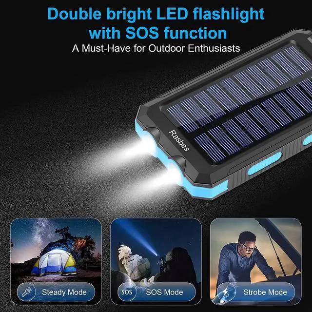 Alt view image 4 of 7 - Solar Charger, 38800mAh Portable Solar Power Bank IPX5 Waterproof with Built-in Solar Panel Charger and LED Flashlight, Solar Phone Charger Battery Pack for All CellPhones.