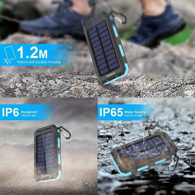 Alt view image 6 of 7 - Solar Charger, 38800mAh Portable Solar Power Bank IPX5 Waterproof with Built-in Solar Panel Charger and LED Flashlight, Solar Phone Charger Battery Pack for All CellPhones.