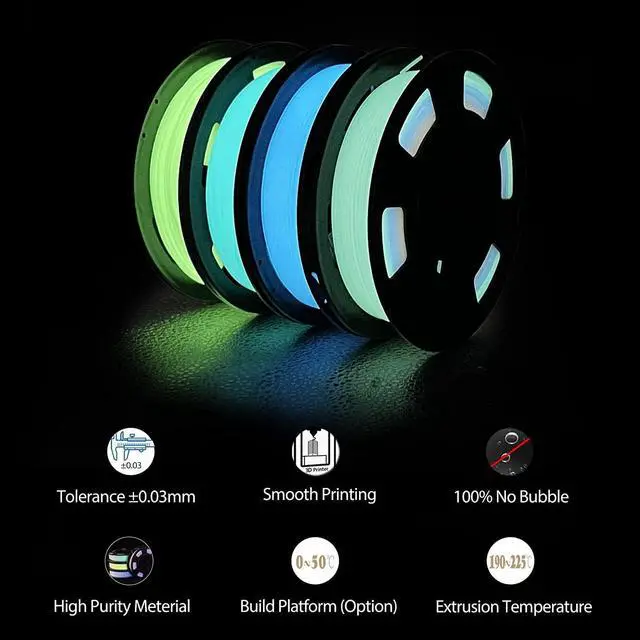 Alt view image 3 of 6 - 3D Printer Filament Bundle, Glow in The Dark Filament Multicolor, Green, Blue and Blue-Green, PLA Filament 1.75 mm, Dimensional Accuracy +/- 0.03 mm, 250g X 4 Pack