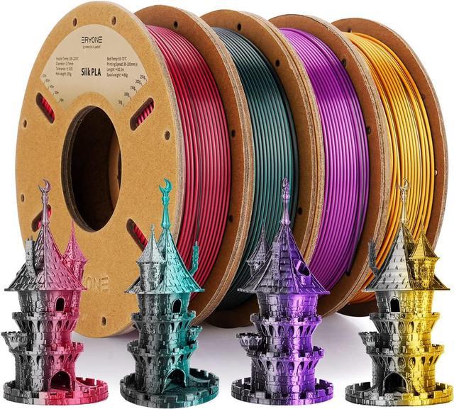 ERYONE Silk Dual Color Filament PLA 3D Printer 1.75mm +/- 0.03mm, Silk  Coextrusion PLA Shiny Filament 0.25kg/Spools,4Pack(2.2lbs), Black&Green,  Black&Rose, Black&Purple, Black&Gold 