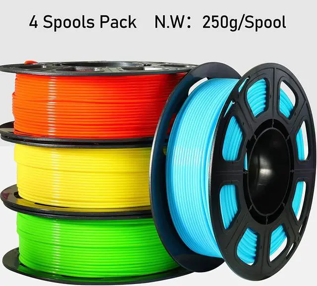 Alt view image 4 of 7 - 3D PLA 3D Printer Filament 4 in 1 Bundle: Yellow, Orange, Lime Green, Sky Blue, 4 Bright Colors Packed, Each Spool 250g, 4 Spools Packed, Total 1Kg 1.75mm 3D Printing PLA Material