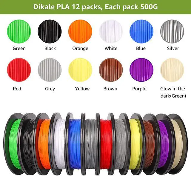 Alt view image 2 of 6 - PLA Pro 3D Printer Filament Packs 1.75mm, dikale 12 Packs Assorted Colors, Neatly Wound 500g(1.1lbs) per Spool Refills PLA+, in Total 6KG Bundles, Fit for FDM Ender 3 3D Printer etc