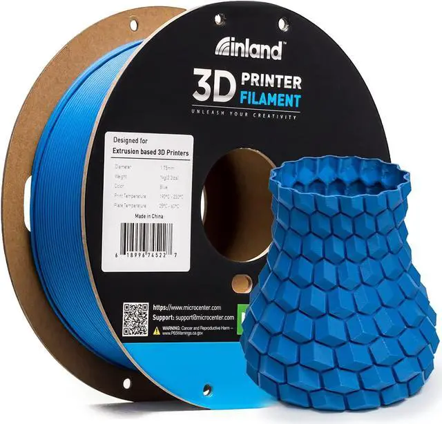 Main image of INLAND Micro Center Matte PLA 3D Printer Filament 1.75mm - Matte Blue, 1kg Cardboard Spool (2.2 lbs), Dimensional Accuracy +/- 0.03mm, FDM/FFF 3D Printers
