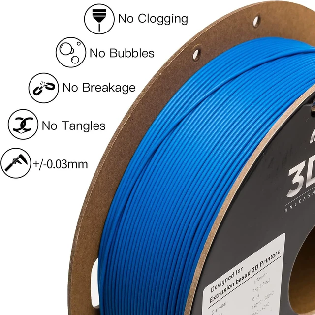 Alt view image 3 of 7 - INLAND Micro Center Matte PLA 3D Printer Filament 1.75mm - Matte Blue, 1kg Cardboard Spool (2.2 lbs), Dimensional Accuracy +/- 0.03mm, FDM/FFF 3D Printers