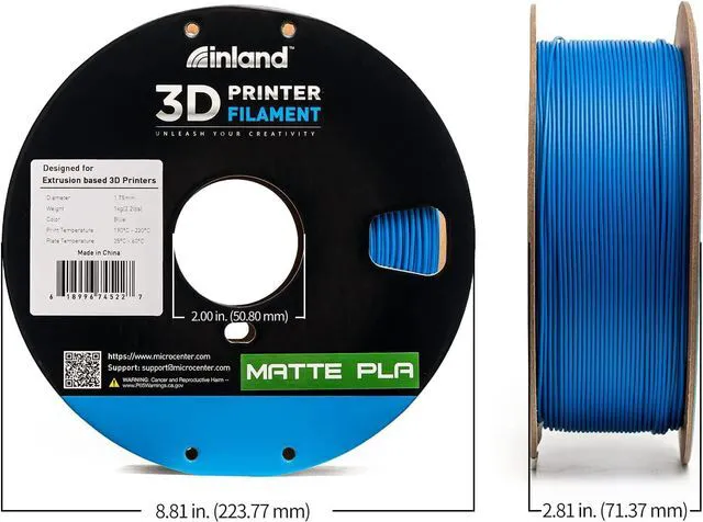 Alt view image 6 of 7 - INLAND Micro Center Matte PLA 3D Printer Filament 1.75mm - Matte Blue, 1kg Cardboard Spool (2.2 lbs), Dimensional Accuracy +/- 0.03mm, FDM/FFF 3D Printers
