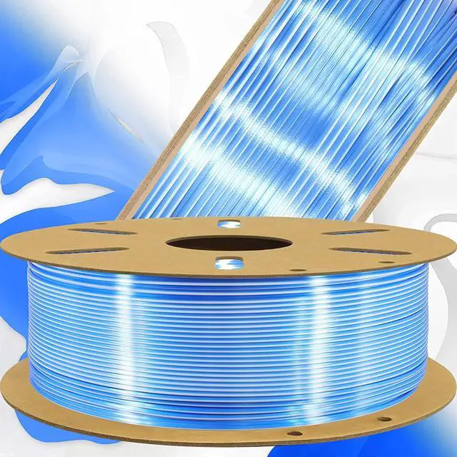 Alt view image 2 of 5 - 1.75mm Silk Blue/White PLA Dual Color in 1 Coextrusion PLA 3D Printing Filament, 1KG 2.2lbs 2 Color Silk Bicolor Dichromatic 3D Printer Material, Widely Support for 3D Printers, Blue/White
