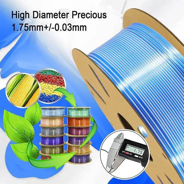 Alt view image 3 of 5 - 1.75mm Silk Blue/White PLA Dual Color in 1 Coextrusion PLA 3D Printing Filament, 1KG 2.2lbs 2 Color Silk Bicolor Dichromatic 3D Printer Material, Widely Support for 3D Printers, Blue/White