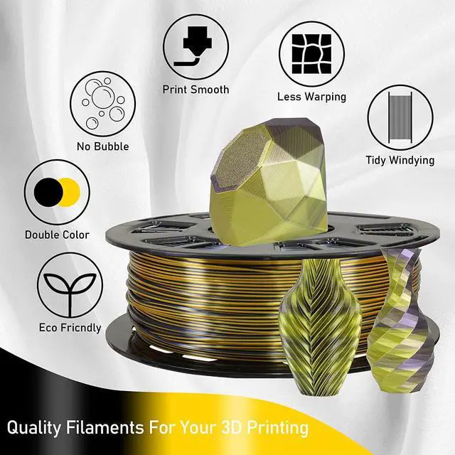 Alt view image 4 of 6 - Bicolor Double Colors Silk Metallic Gold Black PLA Coextrusion Filament, 1.75mm 2 Colors in 1 Printing 2 Colored Silk PLA, Widely Fit for 3D Printer, 2.2lbs/1kg Dual Color Material