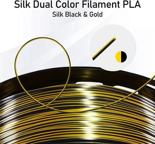 Alt view image 5 of 6 - Bicolor Double Colors Silk Metallic Gold Black PLA Coextrusion Filament, 1.75mm 2 Colors in 1 Printing 2 Colored Silk PLA, Widely Fit for 3D Printer, 2.2lbs/1kg Dual Color Material