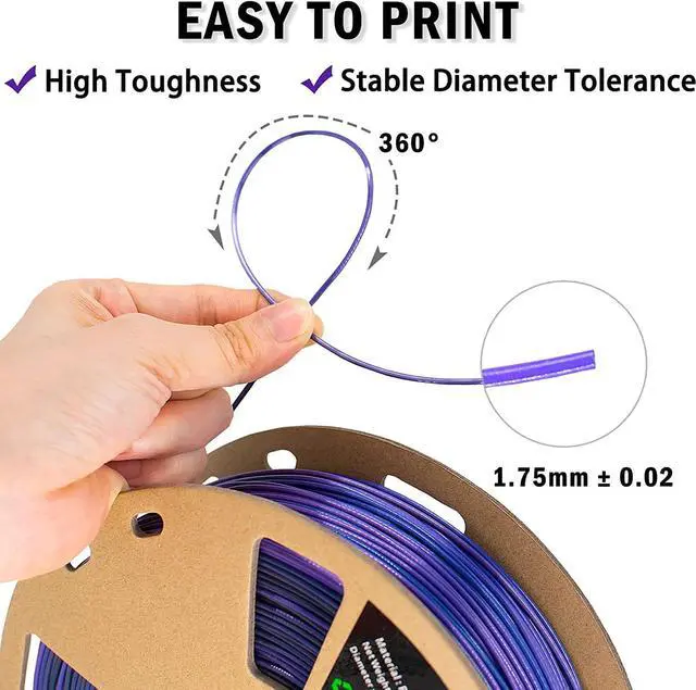 Alt view image 5 of 7 - PLA Filament 1.75mm, 3D Printer Filament Silk Black Purple Color Changing, Silk PLA Filament, 3D Printing Filament 1.75 +/-0.02mm, 1kg, Welcome to consult