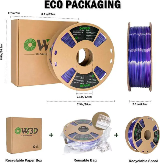 Alt view image 6 of 7 - PLA Filament 1.75mm, 3D Printer Filament Silk Black Purple Color Changing, Silk PLA Filament, 3D Printing Filament 1.75 +/-0.02mm, 1kg, Welcome to consult