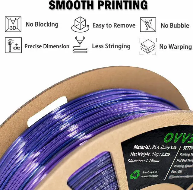 Alt view image 4 of 7 - PLA Filament 1.75mm, 3D Printer Filament Silk Black Purple Color Changing, Silk PLA Filament, 3D Printing Filament 1.75 +/-0.02mm, 1kg, Welcome to consult