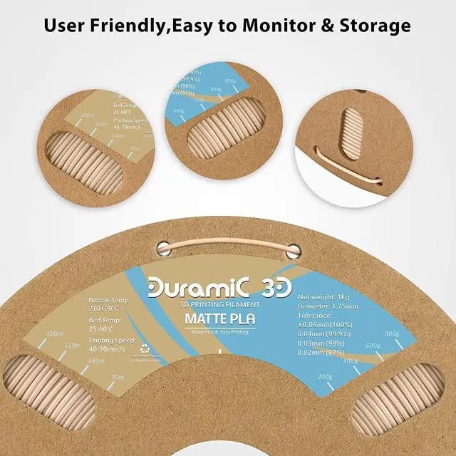 Alt view image 4 of 7 - DURAMIC 3D Matte PLA Filament 1.75mm Skin, 1kg Cardboard Spool Matte Finish 3D Printer Filament PLA 1.75mm Dimensional Accuracy 99% +/- 0.03 mm, Printing with FDM 3D Printer, Easy to Remove Support