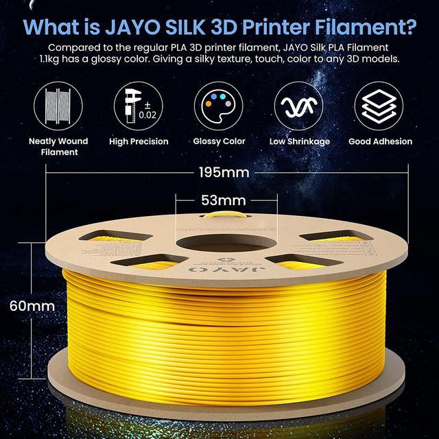 3D Printer Silk Filament, JAYO 1.1KG Silk PLA Filament 1.75mm, Dimensional  Accuracy +/- 0.02mm, Smooth Silky Shiny Surface, Cardboard 3D Printing  Spool, Fit for FDM 3D Printers, Silk Light Gold 1.1KG 