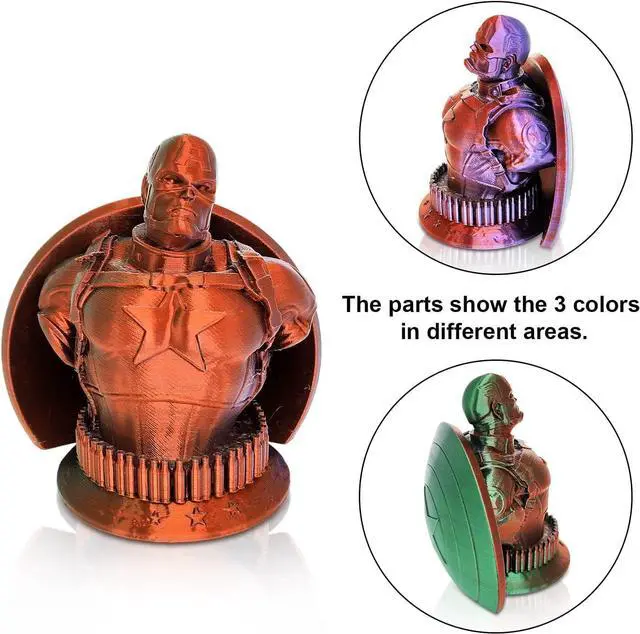 Alt view image 3 of 6 - YOUSU 3D Printer Filament 1.75mm,Tri-Colors PLA Filament,Shiny Silk Coextruded PLA, Silk Green Purple Copper Filament, 1kg/2.2lbs
