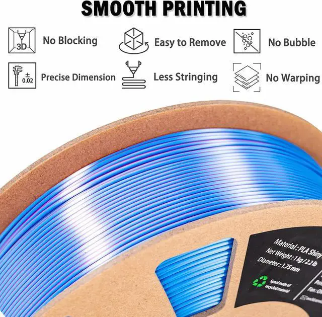 Alt view image 4 of 7 - OVV3D PLA Filament 1.75mm, Silk PLA Dual Color Filament, Sky Blue and Rose Red Coextrusion Filament, Color Change Every Inch Filament 3D Printing Materials +/-0.02mm, 1kg/2.2lb