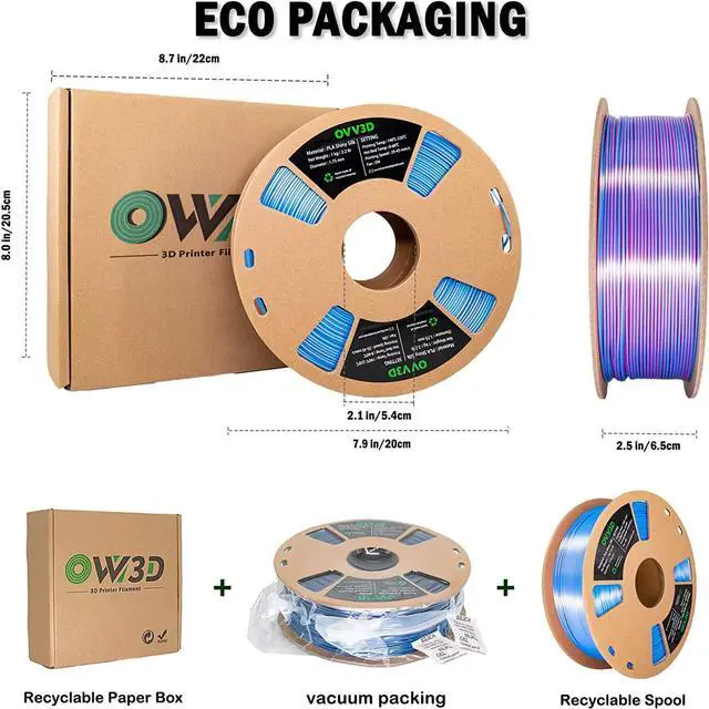 Alt view image 7 of 7 - OVV3D PLA Filament 1.75mm, Silk PLA Dual Color Filament, Sky Blue and Rose Red Coextrusion Filament, Color Change Every Inch Filament 3D Printing Materials +/-0.02mm, 1kg/2.2lb