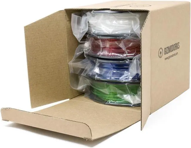 Alt view image 3 of 7 - Gizmo Dorks 3D Printer Filament 1.75mm 200g, 4 Color Pack - Flexible Red, Polycarbonate Blue, Nylon Clear, PETG Green