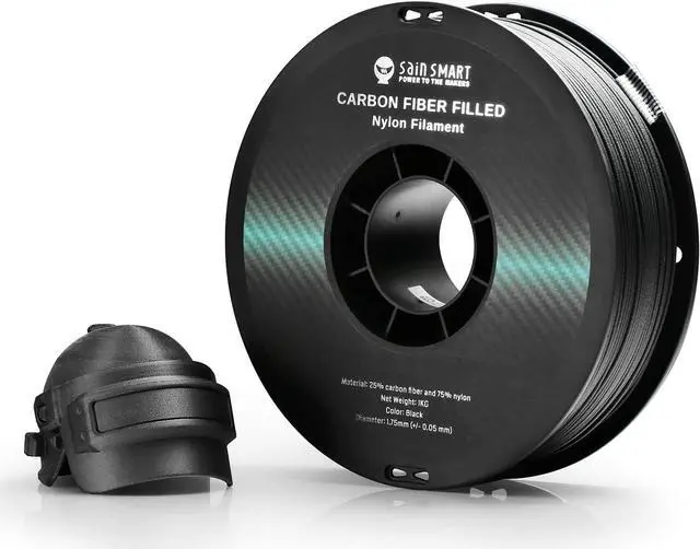 Main image of SainSmart 1.75mm Black ePA-CF Carbon Fiber Filled Nylon Filament 1KG (2.2lbs) Spool for 3D Printer