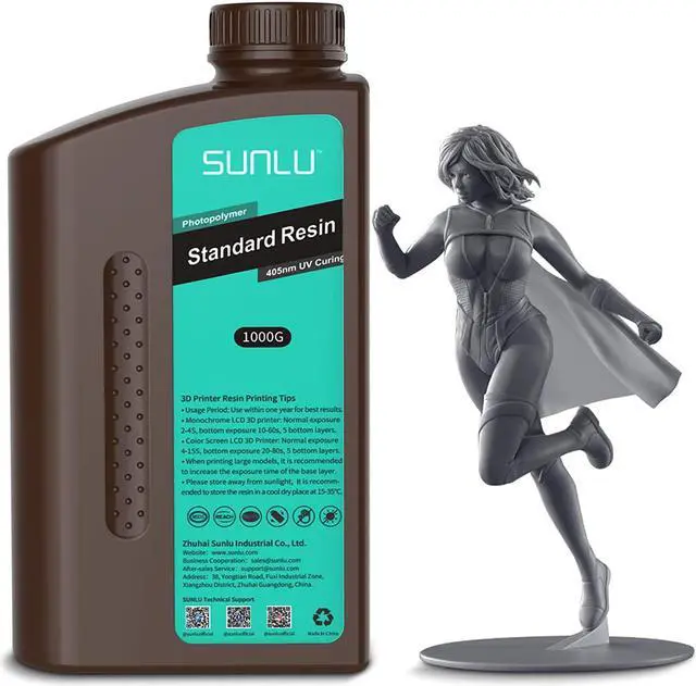 Main image of SUNLU 3D Printer Resin 1kg, Fast Curing Standard 3D Resin for LCD DLP SLA 3D Printers, 395 to 405nm UV Curing 3D Printing Liquid Photopolymer Resin, Low Shrinkage, High Precision, 1000g, Dark Grey