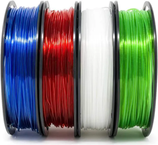 Alt view image 2 of 7 - Gizmo Dorks 3D Printer Filament 1.75mm 200g, 4 Color Pack - Flexible Red, Polycarbonate Blue, Nylon Clear, PETG Green