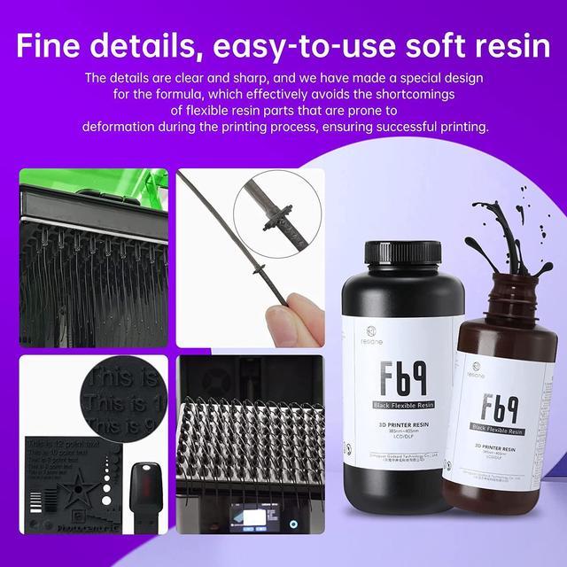 RESIONE 3D Printer Resin, F69 Flexible Resin Rubber-Like 405nm UV-Curing  Resin TPU-Like Photopolymer Resin for DLP LCD MSLA Printing Black 500g 
