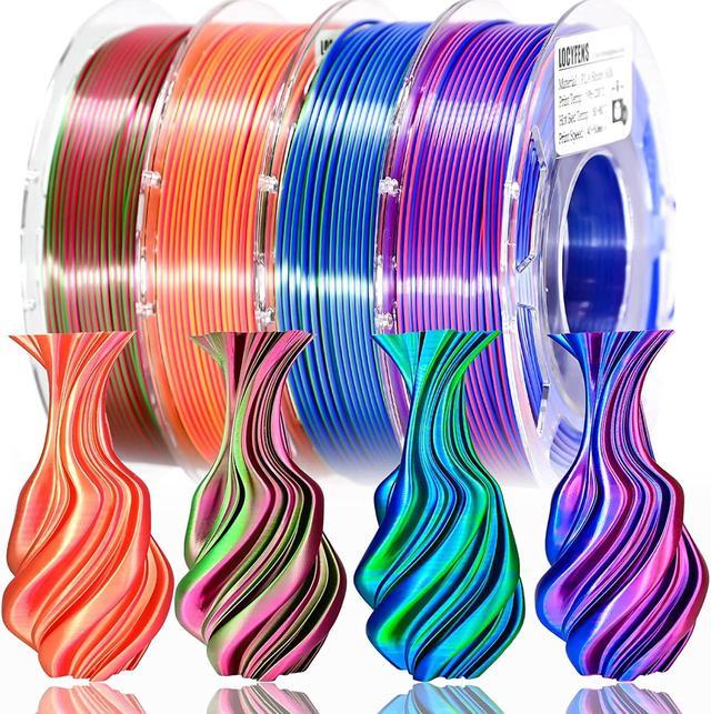 LOCYFENS 3D Printer Filament PLA, Rainbow PLA Filament 1.75mm +/-0.02mm,  Silk PLA Dual Color Filament, 2 in 1 Coextrusion 3D Filament Bundle 200g x  4